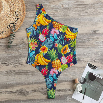 Aloha Tropical Fruits Pattern Print One Shoulder Bodysuit