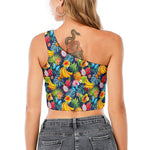 Aloha Tropical Fruits Pattern Print One Shoulder Crop Top