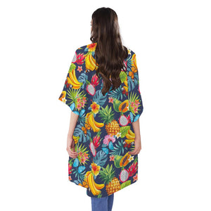 Aloha Tropical Fruits Pattern Print Open Front Beach Cover Up