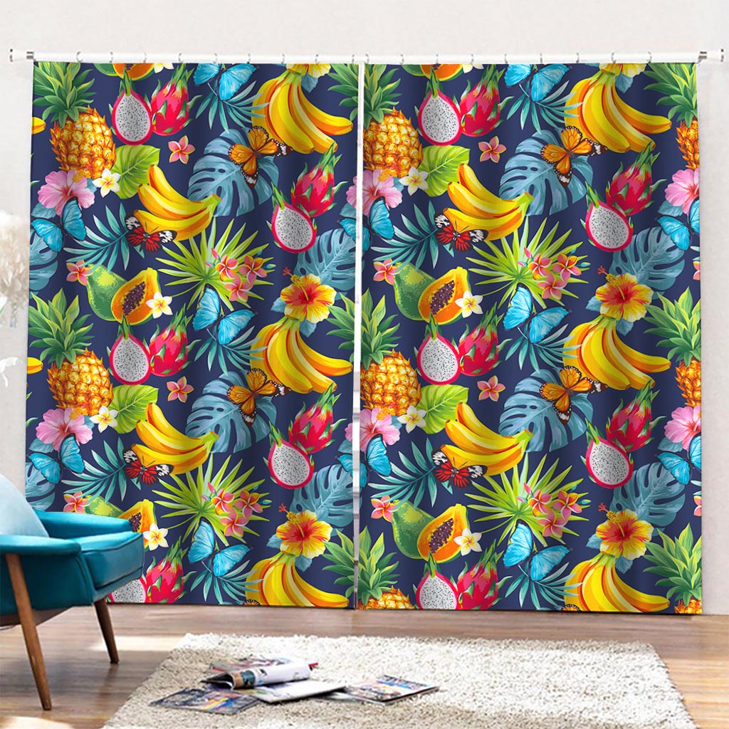 Aloha Tropical Fruits Pattern Print Pencil Pleat Curtains