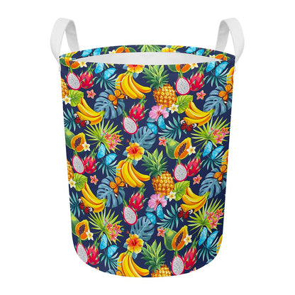 Aloha Tropical Fruits Pattern Print Round Laundry Basket