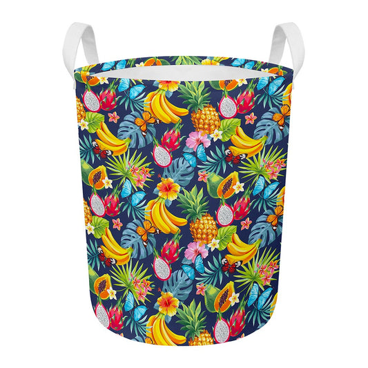 Aloha Tropical Fruits Pattern Print Round Laundry Basket