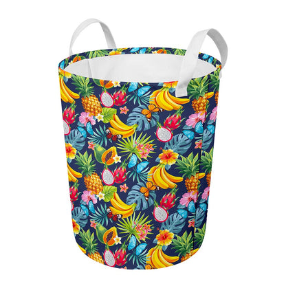 Aloha Tropical Fruits Pattern Print Round Laundry Basket