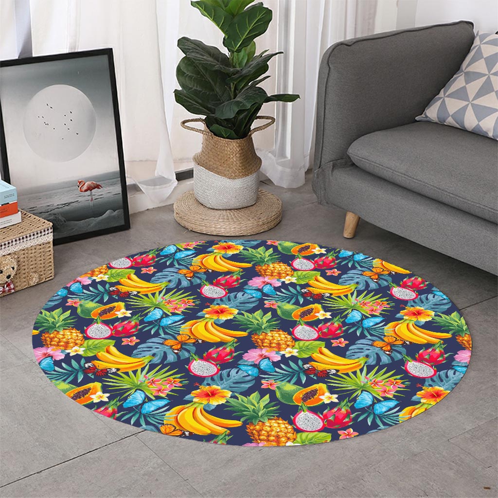 Aloha Tropical Fruits Pattern Print Round Rug