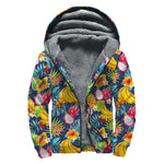 Aloha Tropical Fruits Pattern Print Sherpa Lined Zip Up Hoodie