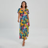 Aloha Tropical Fruits Pattern Print Short Sleeve Maxi Dress