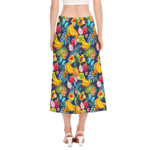 Aloha Tropical Fruits Pattern Print Side Slit Midi Skirt