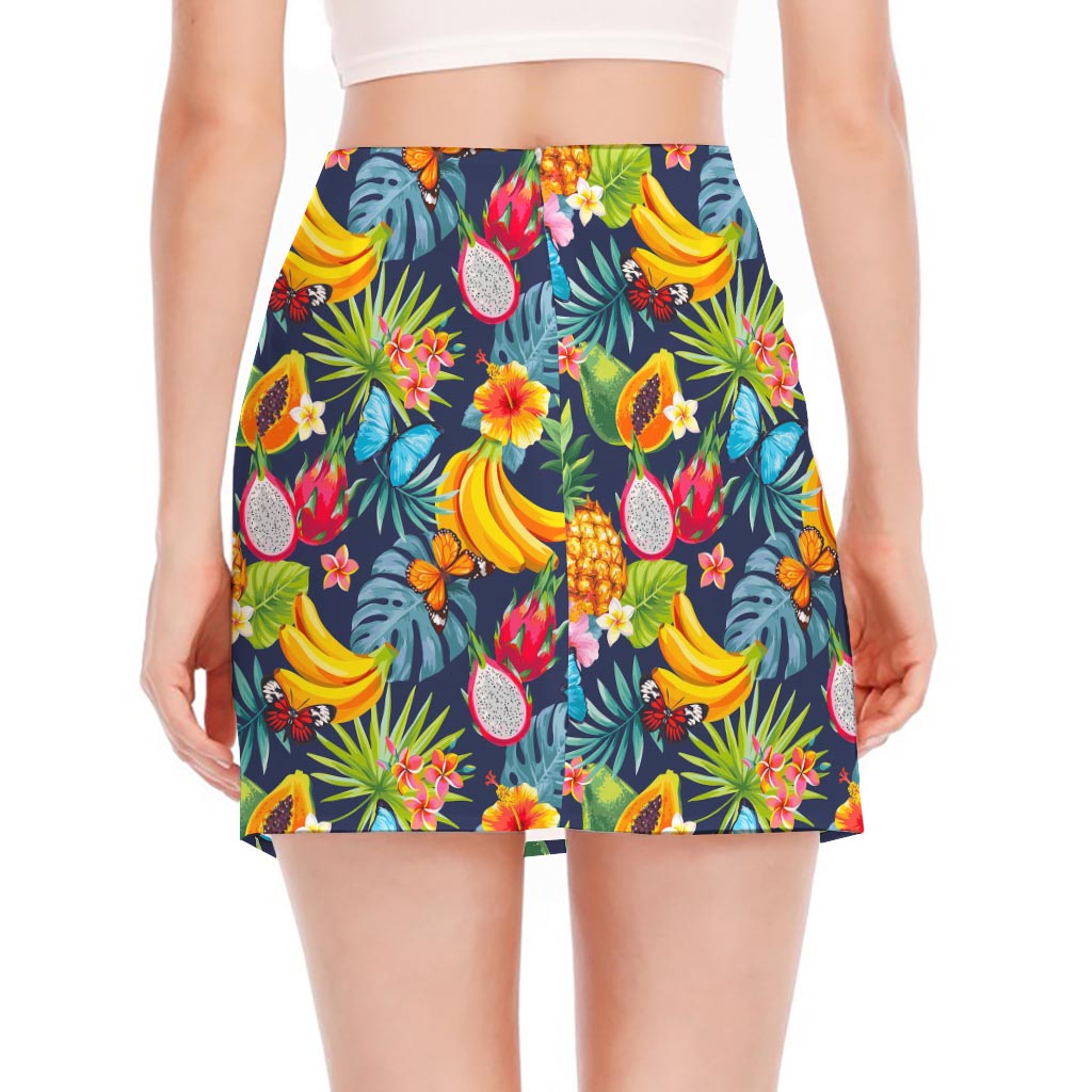 Aloha Tropical Fruits Pattern Print Side Slit Mini Skirt