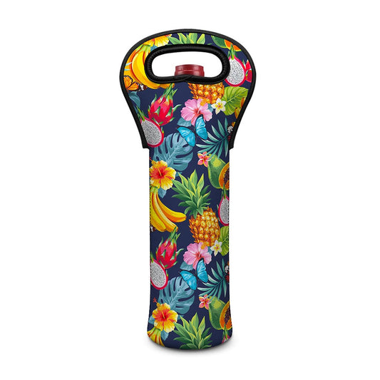Aloha Tropical Fruits Pattern Print Single Neoprene Wine Tote