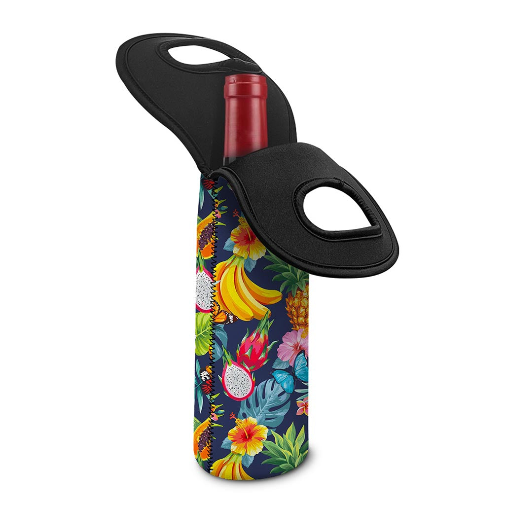 Aloha Tropical Fruits Pattern Print Single Neoprene Wine Tote