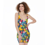 Aloha Tropical Fruits Pattern Print Sleeveless Bodycon Dress