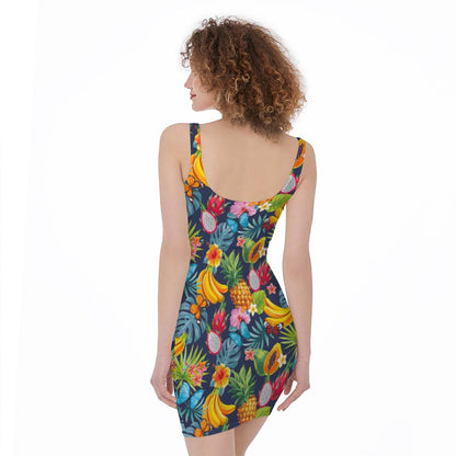 Aloha Tropical Fruits Pattern Print Sleeveless Bodycon Dress