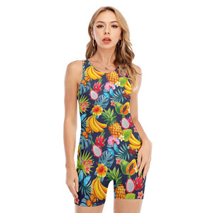 Aloha Tropical Fruits Pattern Print Sleeveless One Piece Swimsuit