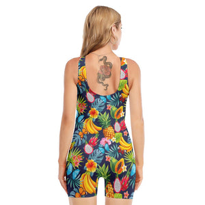 Aloha Tropical Fruits Pattern Print Sleeveless One Piece Swimsuit