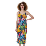 Aloha Tropical Fruits Pattern Print Slim Fit Midi Cami Dress