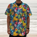 Aloha Tropical Fruits Pattern Print Textured Short Sleeve Shirt