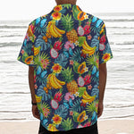 Aloha Tropical Fruits Pattern Print Textured Short Sleeve Shirt