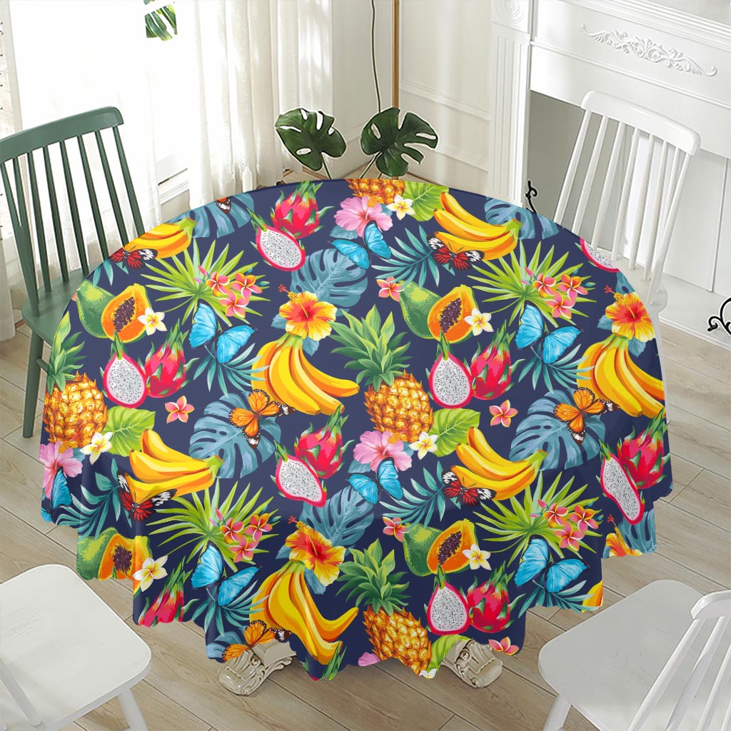 Aloha Tropical Fruits Pattern Print Waterproof Round Tablecloth