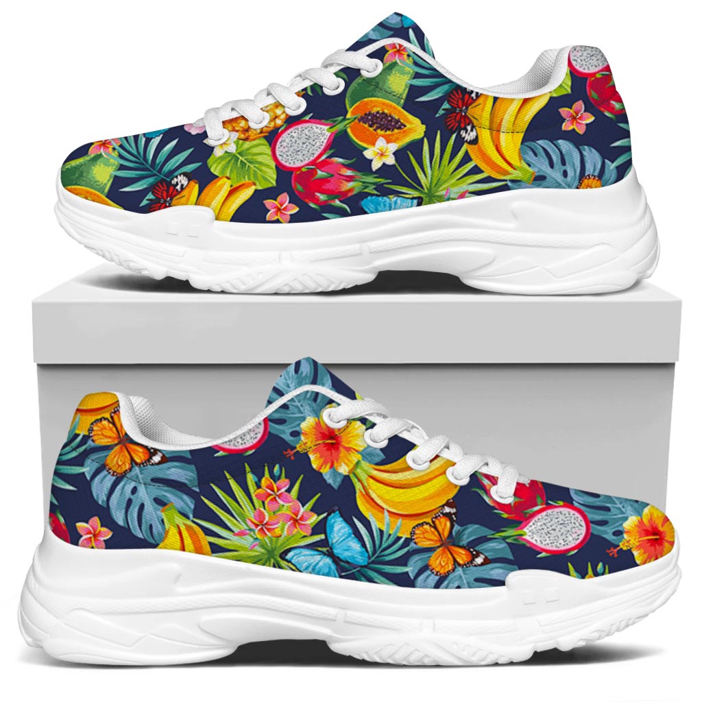 Aloha Tropical Fruits Pattern Print White Chunky Shoes