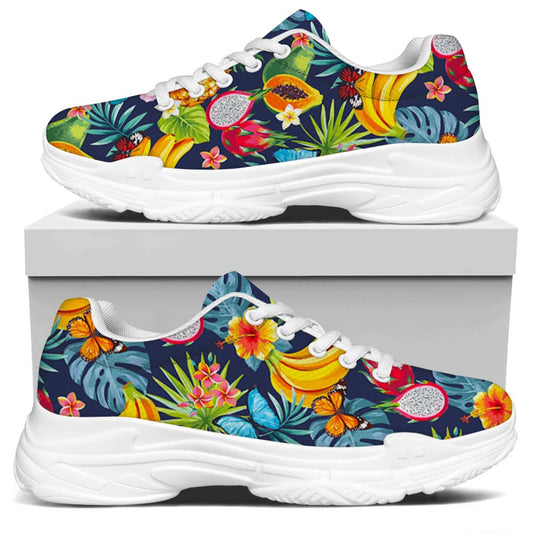Aloha Tropical Fruits Pattern Print White Chunky Shoes