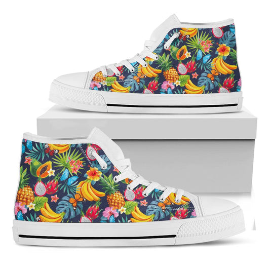 Aloha Tropical Fruits Pattern Print White High Top Sneakers
