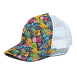 Aloha Tropical Fruits Pattern Print White Mesh Trucker Cap