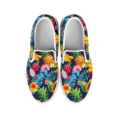 Aloha Tropical Fruits Pattern Print White Slip On Sneakers
