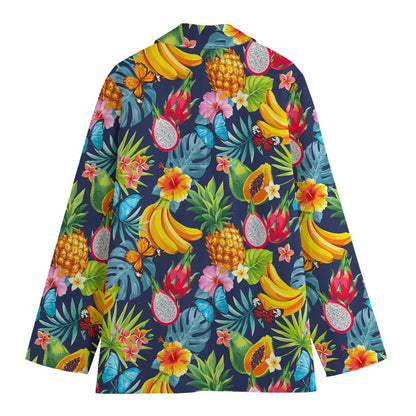 Aloha Tropical Fruits Pattern Print Women's Cotton Blazer