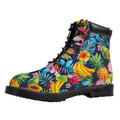 Aloha Tropical Fruits Pattern Print Padded Collar Lace Up Boots