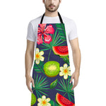 Aloha Tropical Watermelon Pattern Print Bib Apron With Pocket