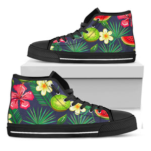 Aloha Tropical Watermelon Pattern Print Black High Top Sneakers