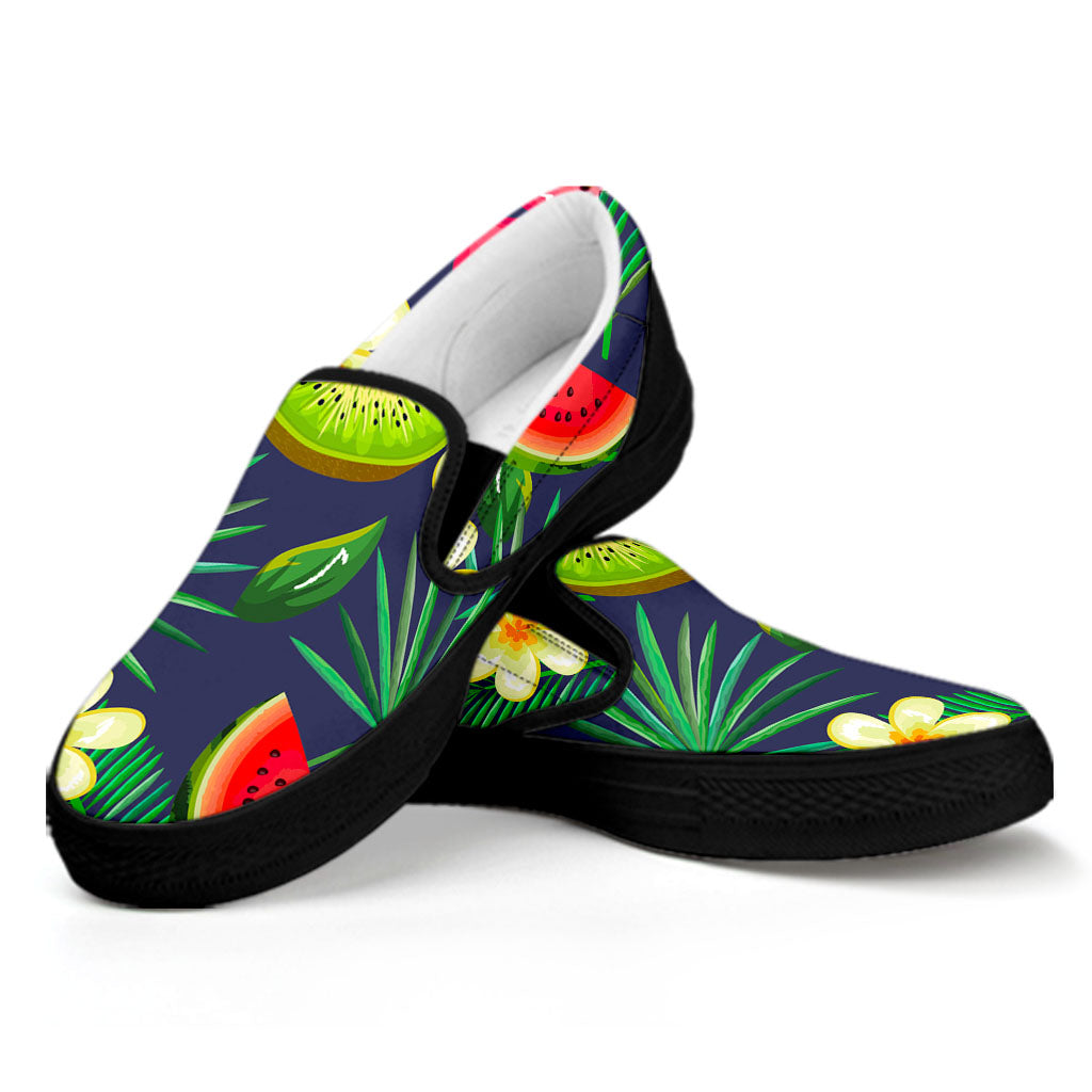 Aloha Tropical Watermelon Pattern Print Black Slip On Sneakers