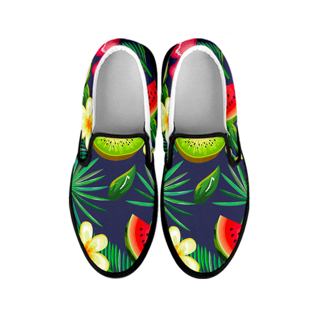 Aloha Tropical Watermelon Pattern Print Black Slip On Sneakers