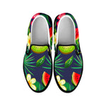 Aloha Tropical Watermelon Pattern Print Black Slip On Sneakers