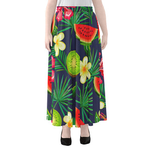 Aloha Tropical Watermelon Pattern Print Chiffon Maxi Skirt