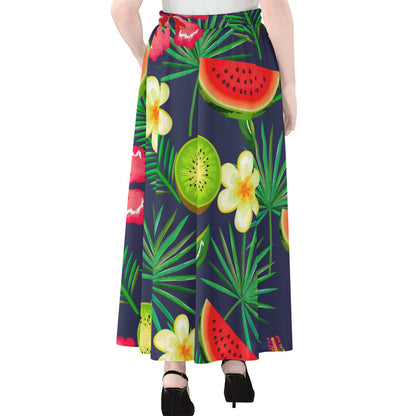 Aloha Tropical Watermelon Pattern Print Chiffon Maxi Skirt