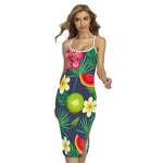 Aloha Tropical Watermelon Pattern Print Cross Back Cami Dress