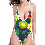 Aloha Tropical Watermelon Pattern Print High Cut One Piece Swimsuit