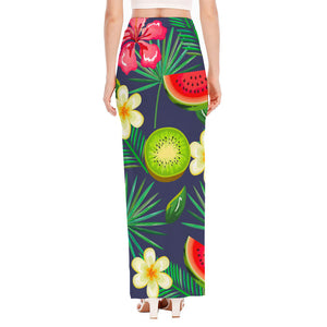 Aloha Tropical Watermelon Pattern Print High Slit Maxi Skirt