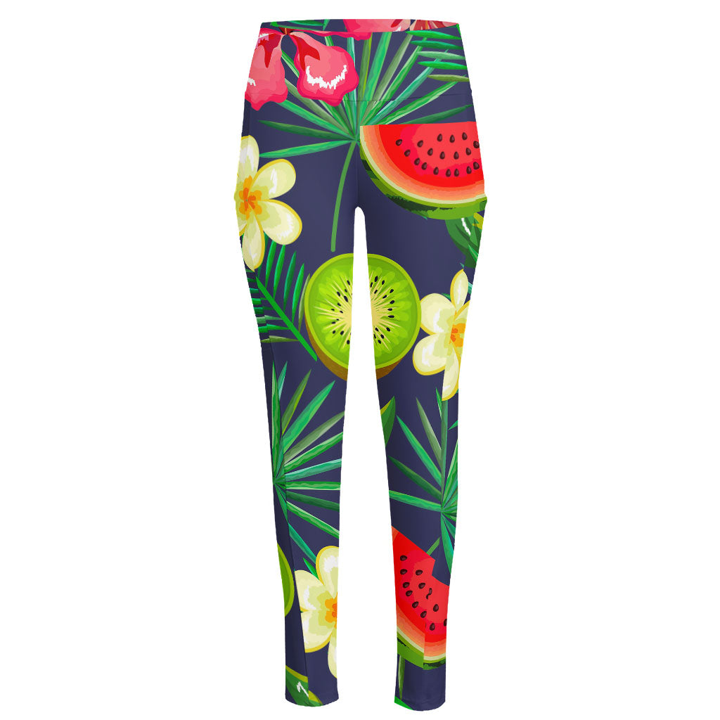 Aloha Tropical Watermelon Pattern Print High-Waisted Pocket Leggings