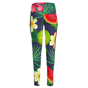 Aloha Tropical Watermelon Pattern Print High-Waisted Pocket Leggings