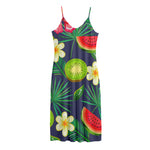 Aloha Tropical Watermelon Pattern Print Jersey Midi Cami Dress