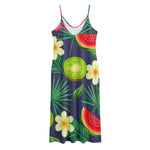 Aloha Tropical Watermelon Pattern Print Jersey Midi Cami Dress