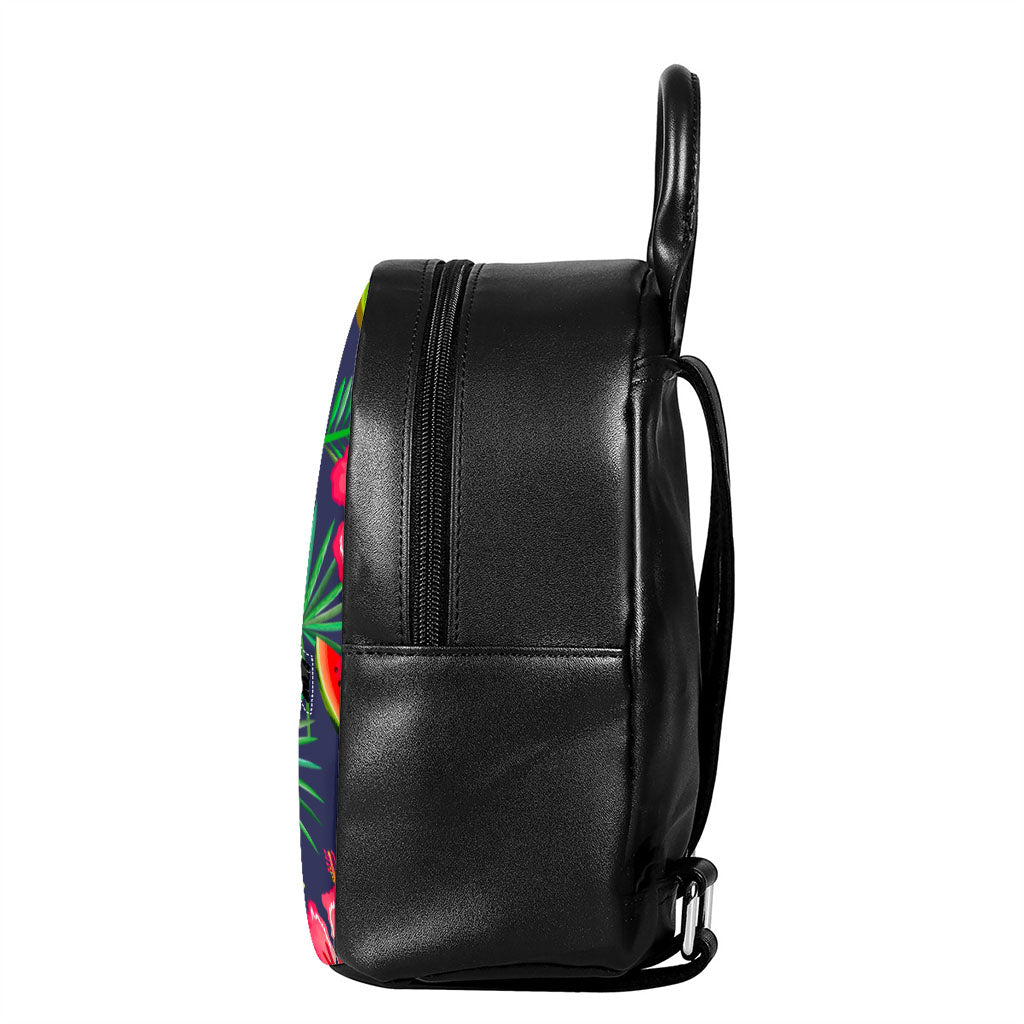 Aloha Tropical Watermelon Pattern Print Leather Backpack