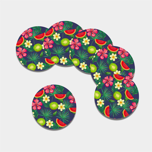 Aloha Tropical Watermelon Pattern Print Leather Coaster Set