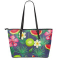 Aloha Tropical Watermelon Pattern Print Leather Tote Bag With Zipper