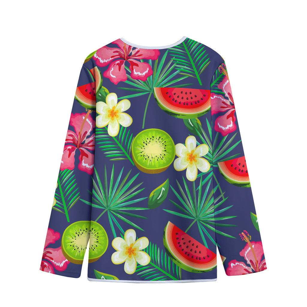 Aloha Tropical Watermelon Pattern Print Long Sleeve Short Coat