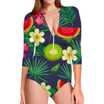 Aloha Tropical Watermelon Pattern Print Long Sleeve Swimsuit