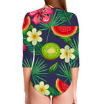 Aloha Tropical Watermelon Pattern Print Long Sleeve Swimsuit