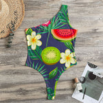 Aloha Tropical Watermelon Pattern Print One Shoulder Bodysuit